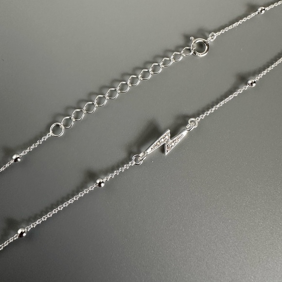 Sterling Silver Adjustable Ball Bead Lightning Bolt Anklet - Picture 5 of 10